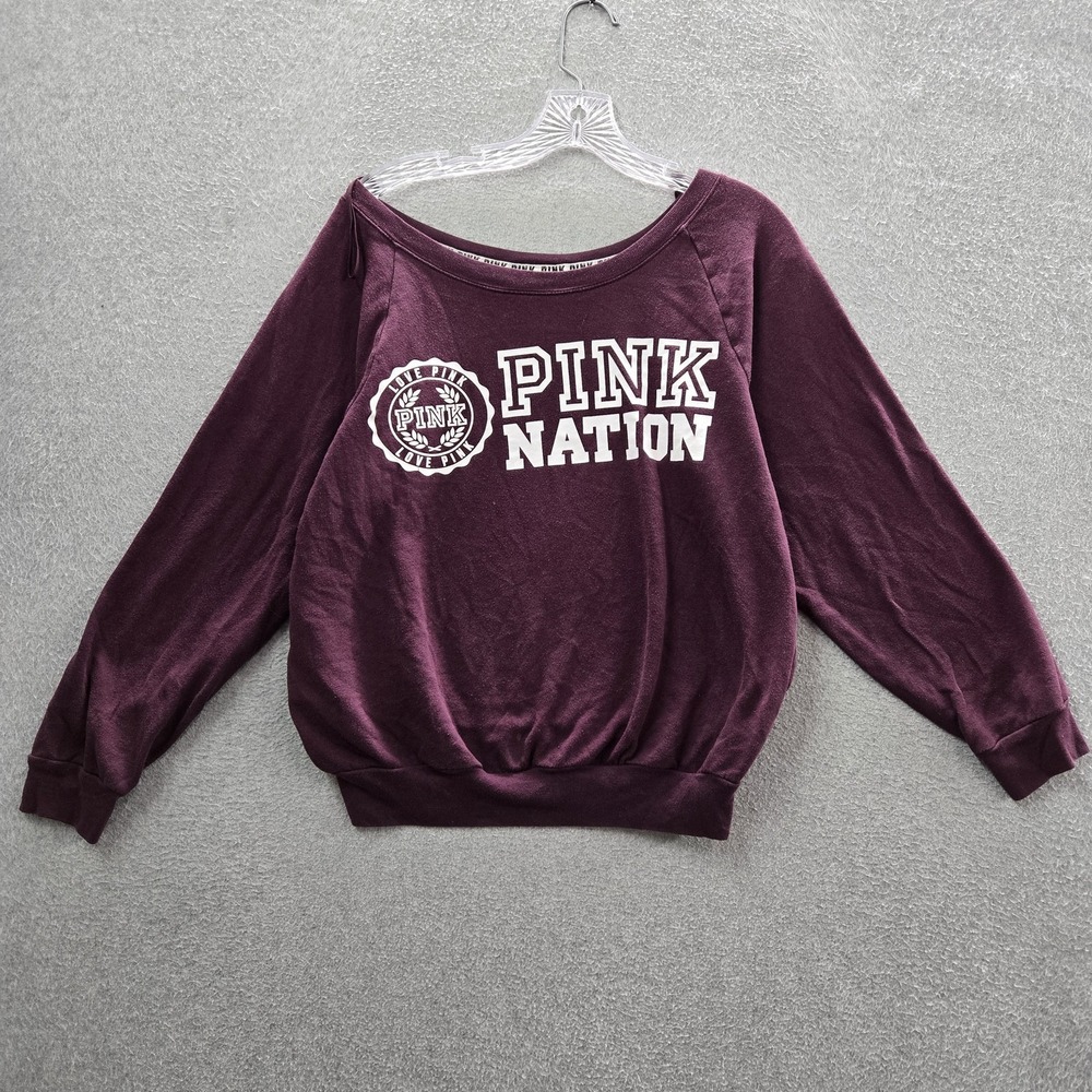 PINK Victoria's Secret Women Sweatshirt M Purple Nation Off The Shoulder READ